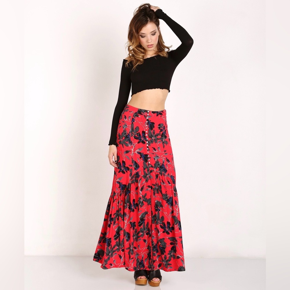 Free People Lisa Crepe Smooth Sailing Maxi Skirt Pimento